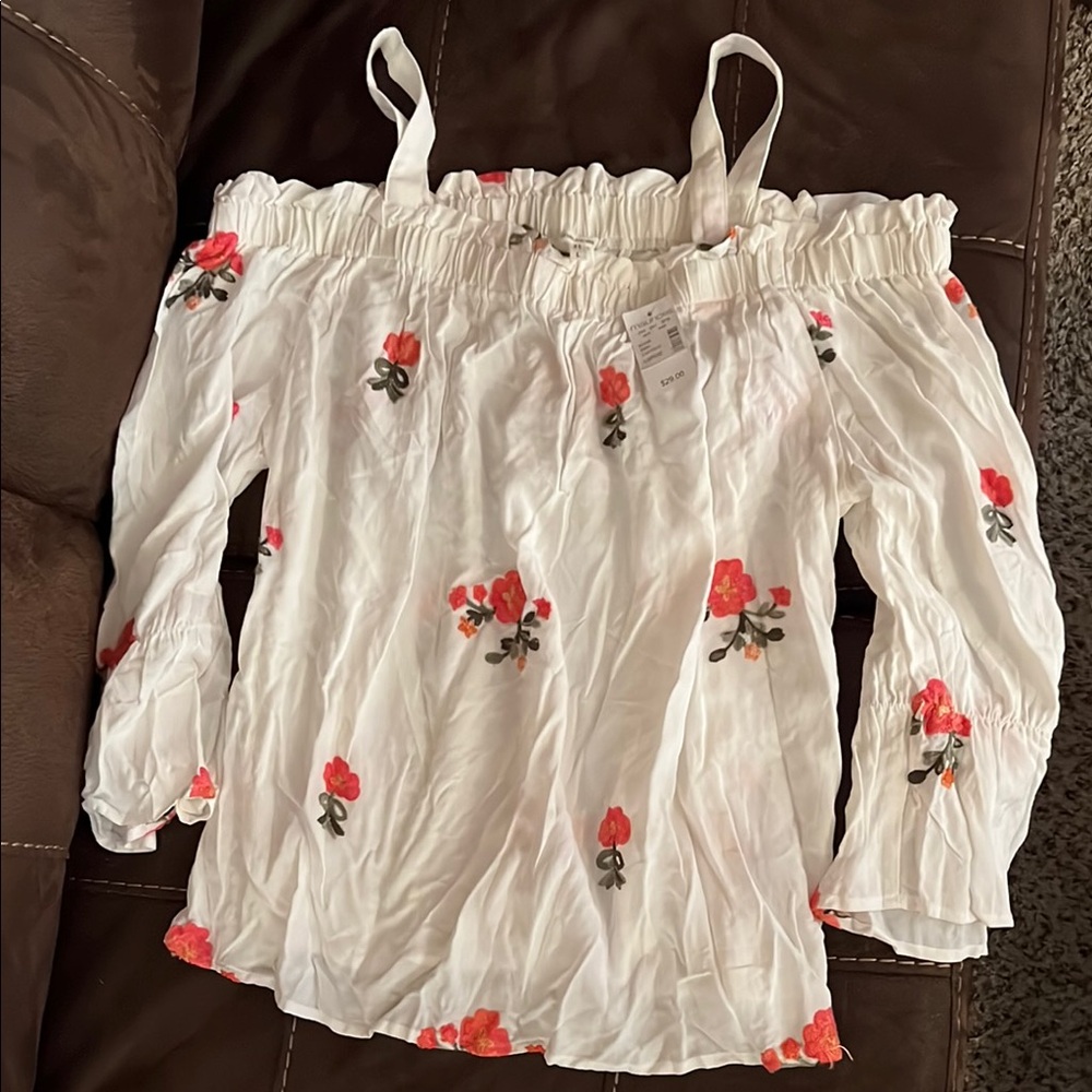 Maurices White Smocked Ruffled Blouse